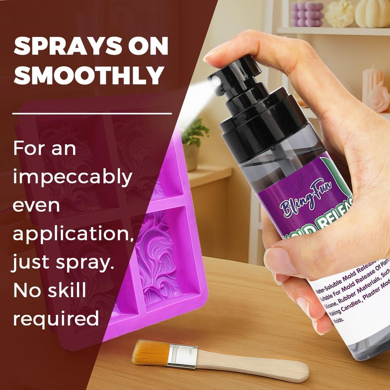Blingfun Mold Release Spray for Candle Making & Epoxy - Uniform Coverage Fast Drying Non-Stick, Professional Grade Silicone Based Release Agent, Easy to Clean Extends Mold Life - Image 2